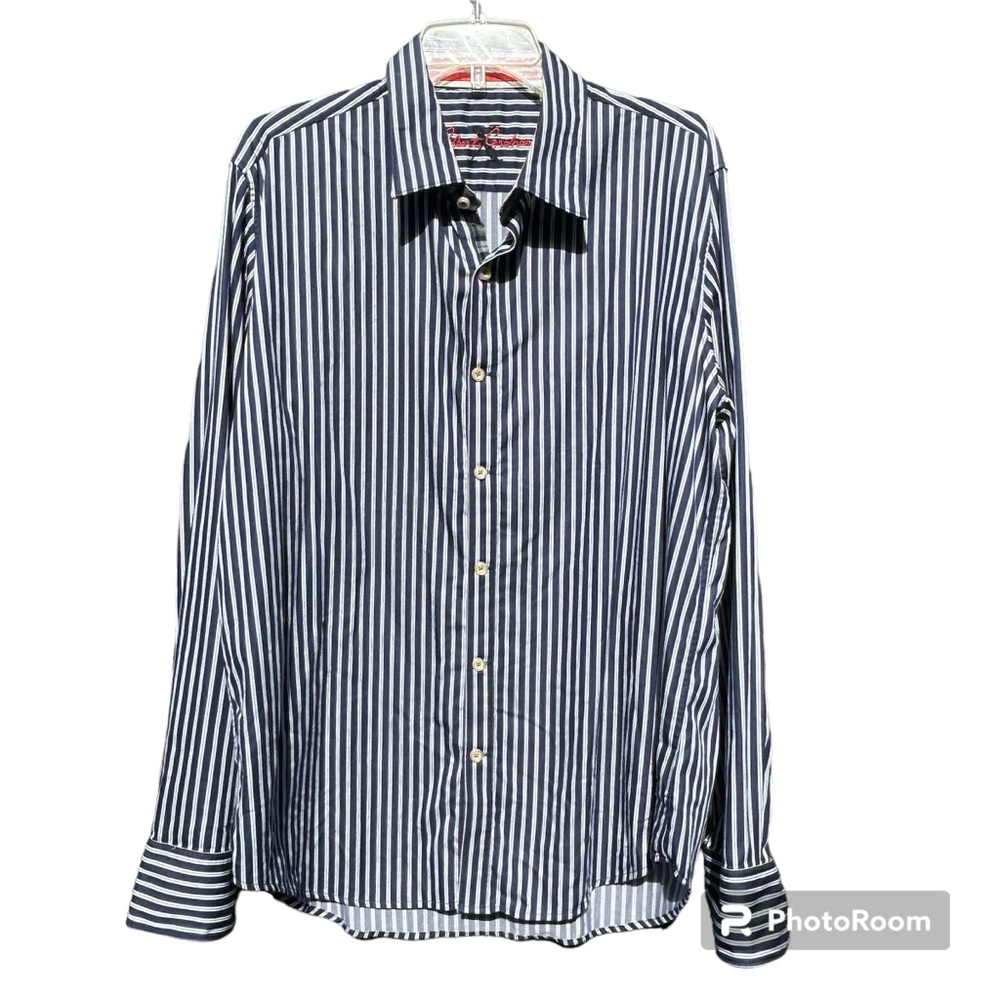Robert Graham Oxford Striped Shirt, Flip Cuff, Classic Tailored Fit, Size XL